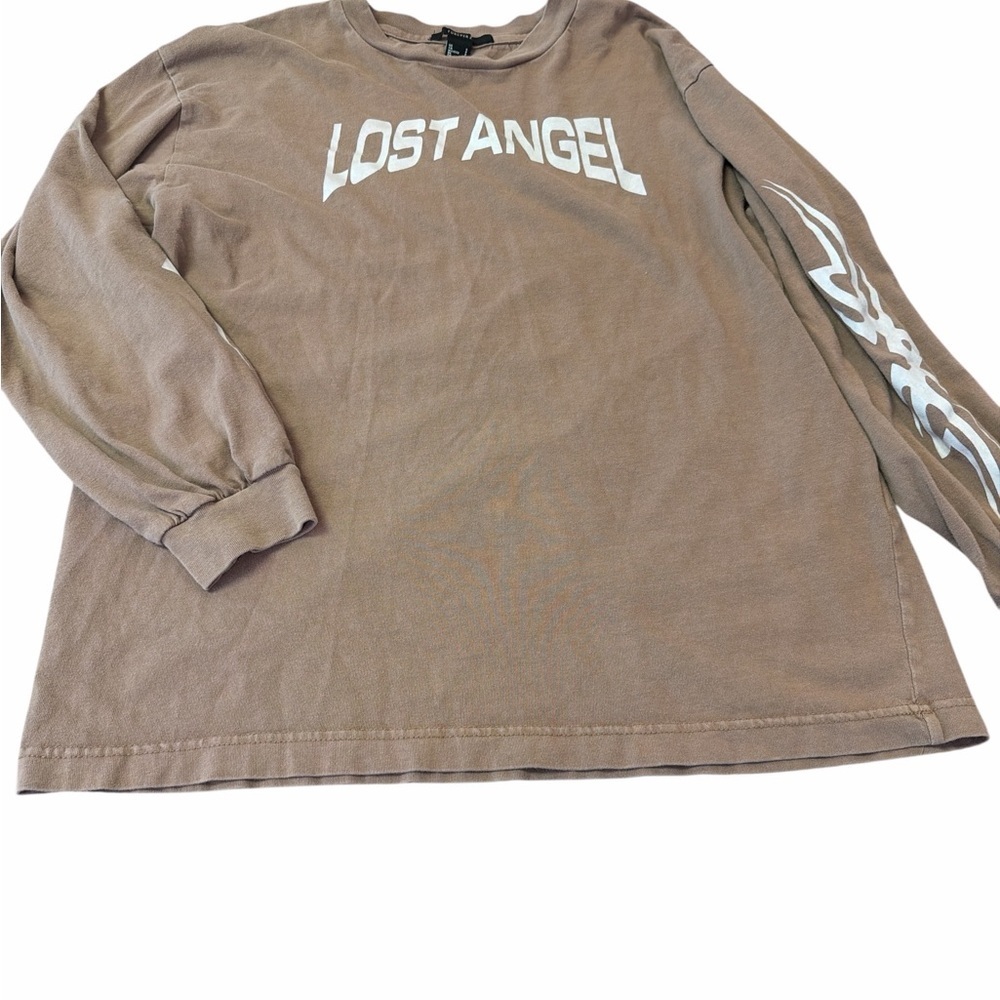 Forever 21 oversize long sleeve tshirt women’s small “lost angel” brown